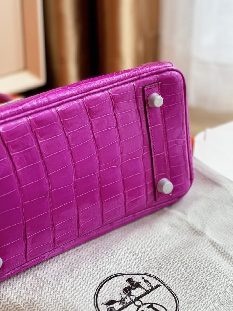 Hermes Birkin 25 Purple Genuine Crocodile Leather Palladium Hardware