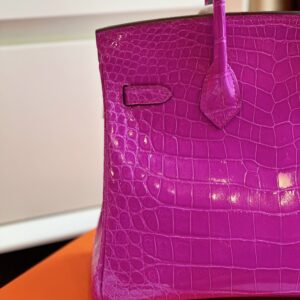 Hermes Birkin 25 Purple Genuine Crocodile Leather Palladium Hardware