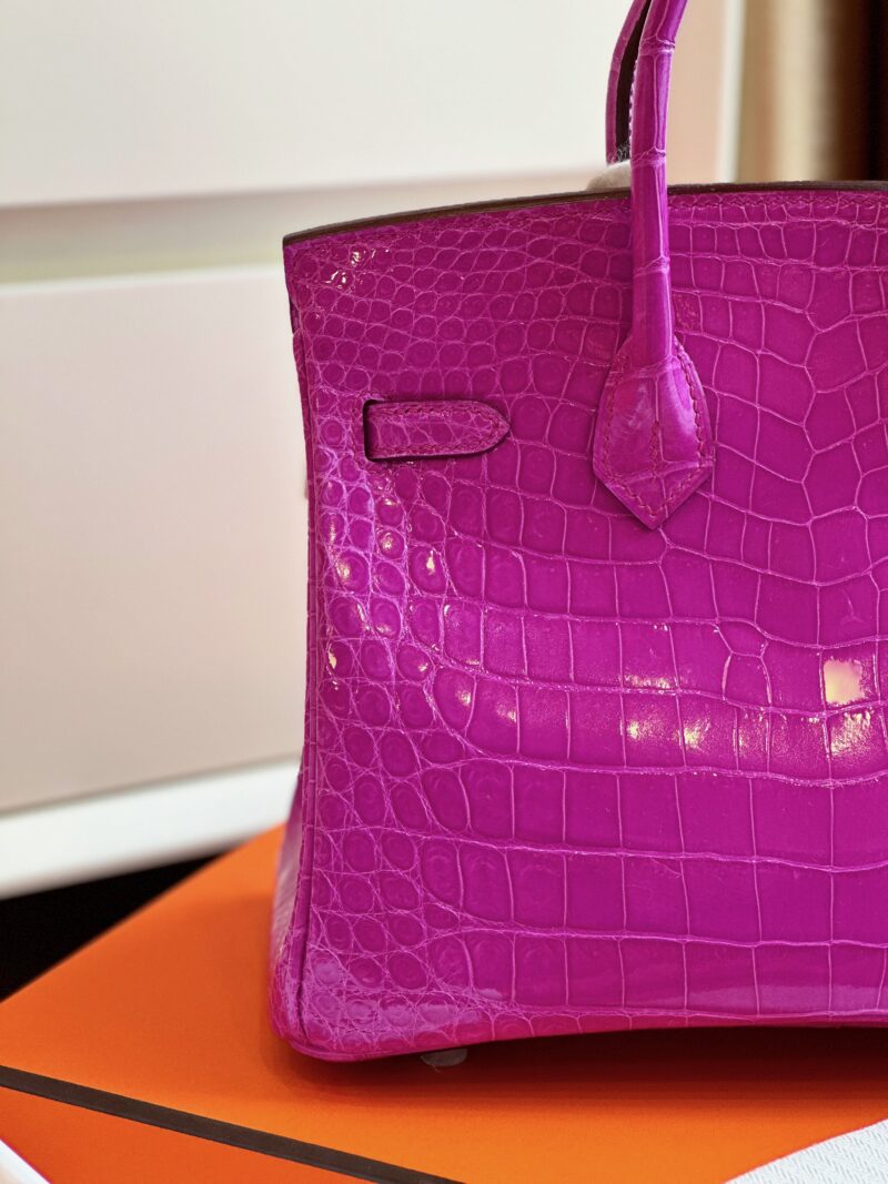 Hermes Birkin 25 Purple Genuine Crocodile Leather Palladium Hardware