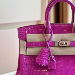 Hermes Birkin 25 Purple Genuine Crocodile Leather Palladium Hardware