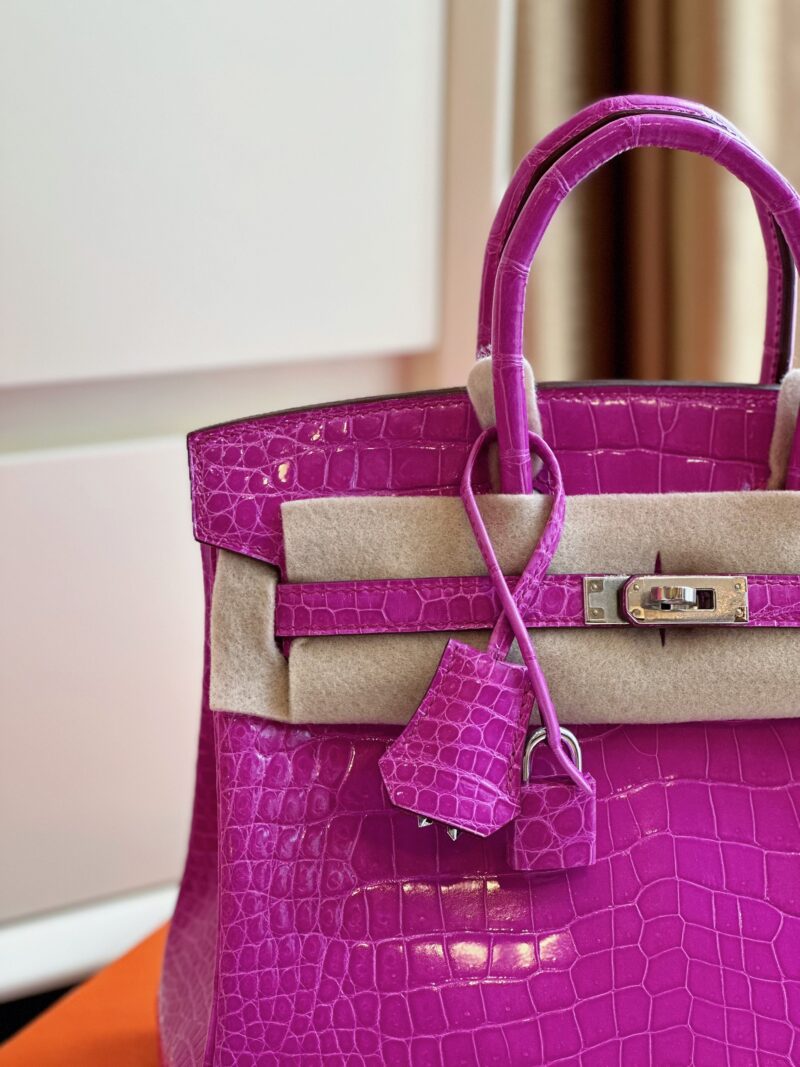 Hermes Birkin 25 Purple Genuine Crocodile Leather Palladium Hardware