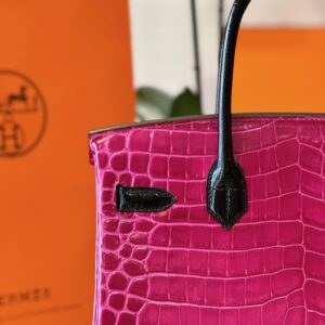 Hermes Birkin Pink/Black Genuine Crocodile Leather Gold Hardware – Custom Made