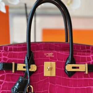 Hermes Birkin Pink/Black Genuine Crocodile Leather Gold Hardware – Custom Made