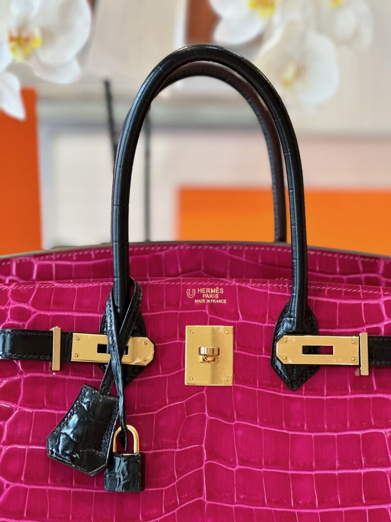 Hermes Birkin Pink/Black Genuine Crocodile Leather Gold Hardware – Custom Made