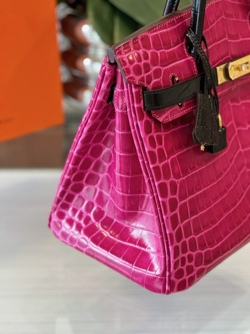 Hermes Birkin Pink/Black Genuine Crocodile Leather Gold Hardware – Custom Made