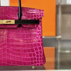 Hermes Birkin Pink/Black Genuine Crocodile Leather Gold Hardware – Custom Made