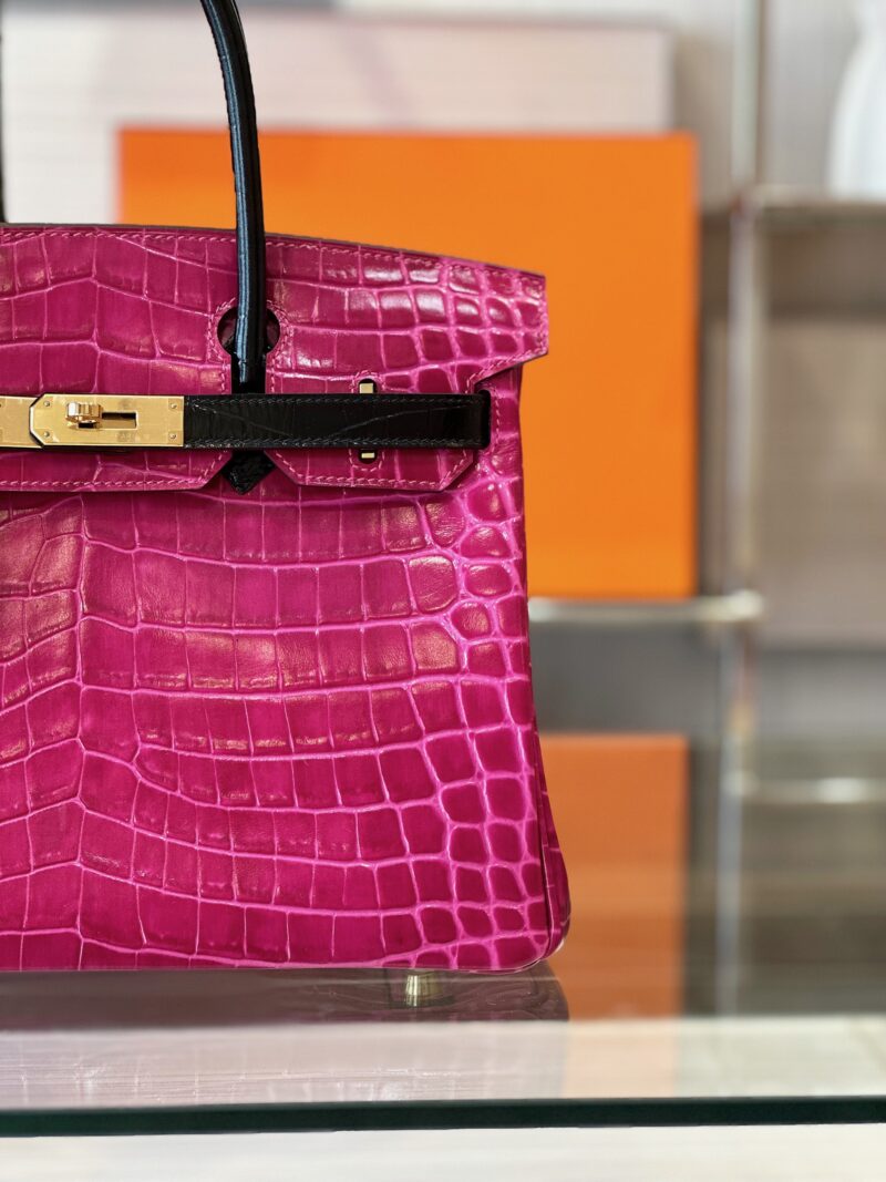 Hermes Birkin Pink/Black Genuine Crocodile Leather Gold Hardware – Custom Made