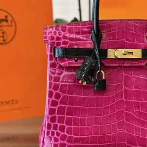 Hermes Birkin Pink/Black Genuine Crocodile Leather Gold Hardware – Custom Made