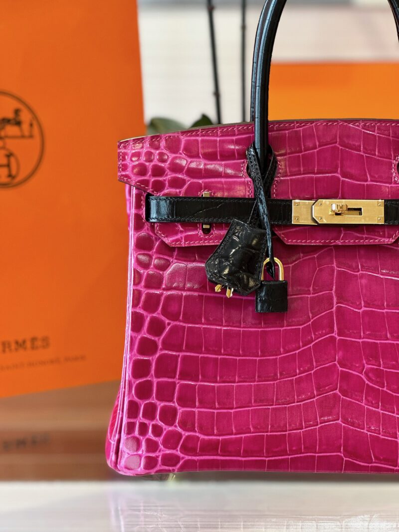 Hermes Birkin Pink/Black Genuine Crocodile Leather Gold Hardware – Custom Made