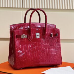 Hermes Birkin 25 Red Genuine Crocodile Leather Palladium Hardware