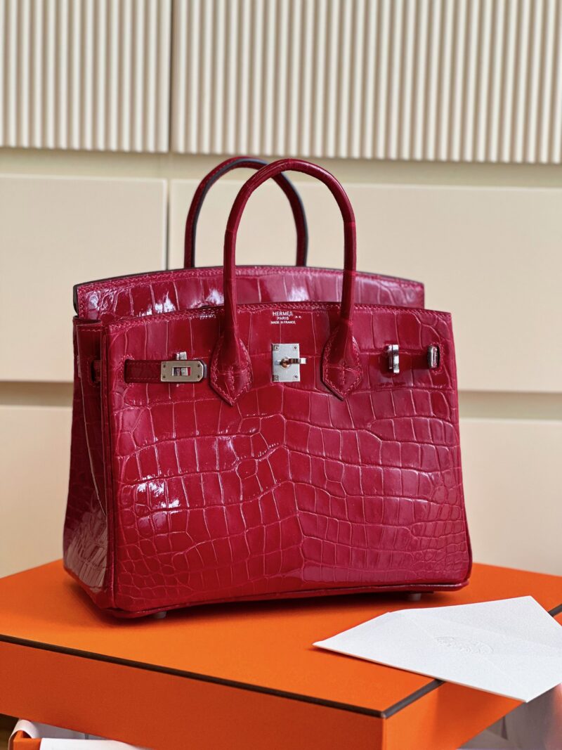 Hermes Birkin 25 Red Genuine Crocodile Leather Palladium Hardware