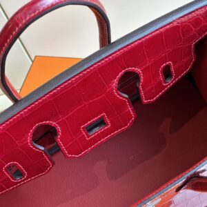 Hermes Birkin 25 Red Genuine Crocodile Leather Palladium Hardware