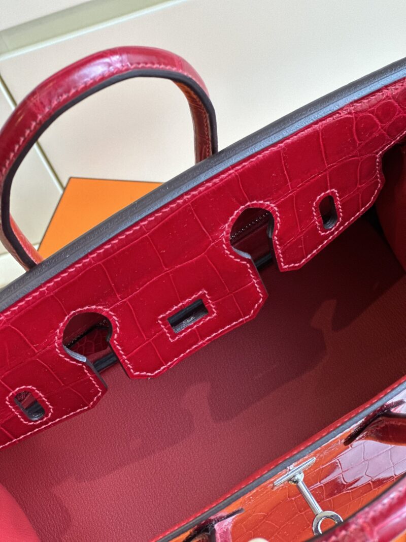 Hermes Birkin 25 Red Genuine Crocodile Leather Palladium Hardware