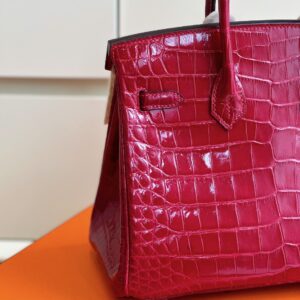 Hermes Birkin 25 Red Genuine Crocodile Leather Palladium Hardware