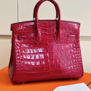 Hermes Birkin 25 Red Genuine Crocodile Leather Palladium Hardware