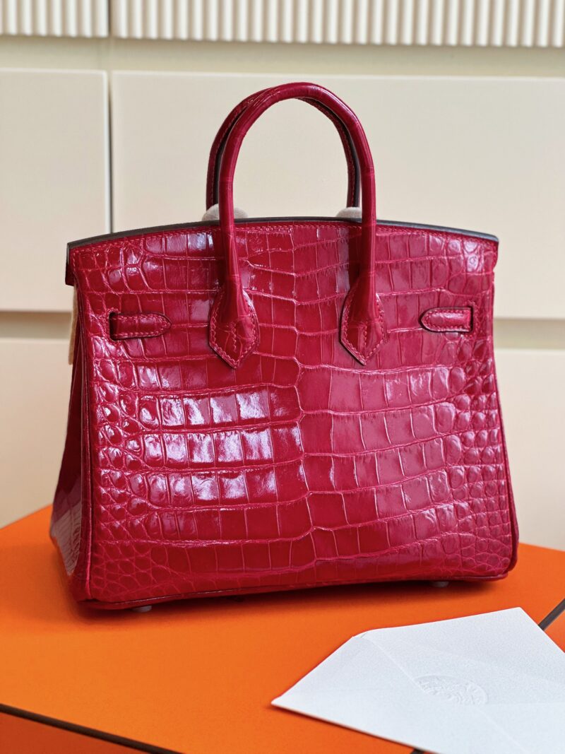 Hermes Birkin 25 Red Genuine Crocodile Leather Palladium Hardware