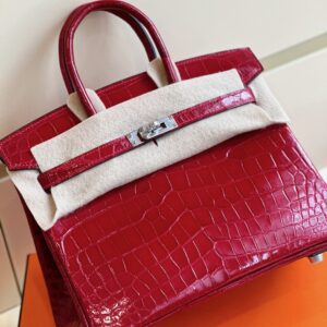 Hermes Birkin 25 Red Genuine Crocodile Leather Palladium Hardware
