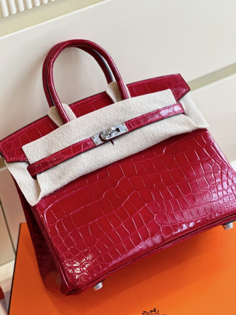 Hermes Birkin 25 Red Genuine Crocodile Leather Palladium Hardware