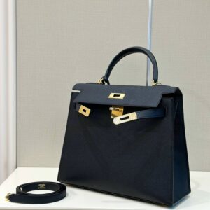 Hermes Kelly 28 Black Epsom Leather Gold Hardware