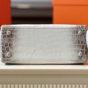 Hermes Kelly 25 Himalaya Albino Genuine Crocodile Leather Palladium Hardware