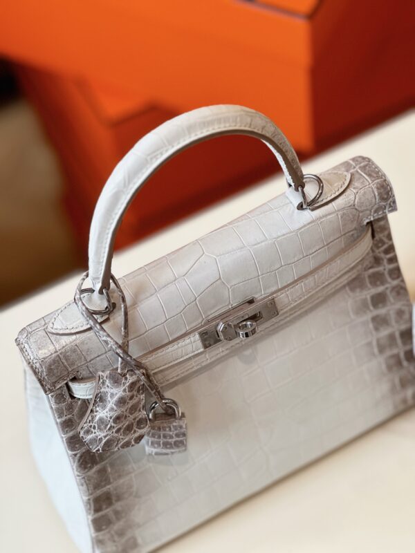 Hermes Kelly 25 Himalaya Albino Genuine Crocodile Leather Palladium Hardware