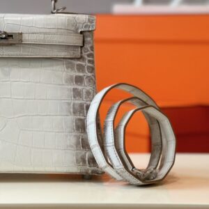 Hermes Kelly 25 Himalaya Albino Genuine Crocodile Leather Palladium Hardware
