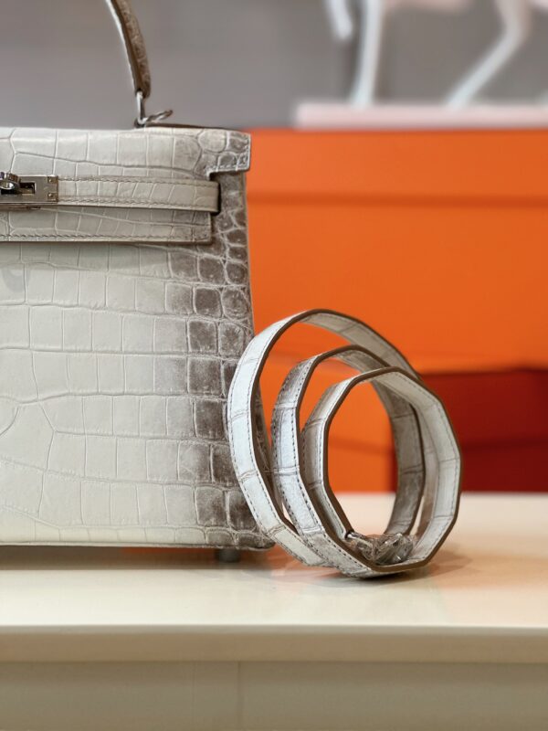Hermes Kelly 25 Himalaya Albino Genuine Crocodile Leather Palladium Hardware