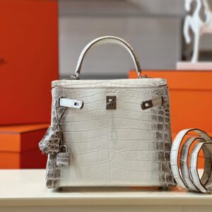 Hermes Kelly 25 Himalaya Albino Genuine Crocodile Leather Palladium Hardware
