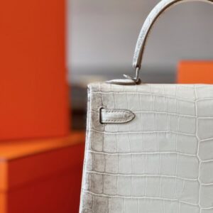 Hermes Kelly 25 Himalaya Albino Genuine Crocodile Leather Palladium Hardware