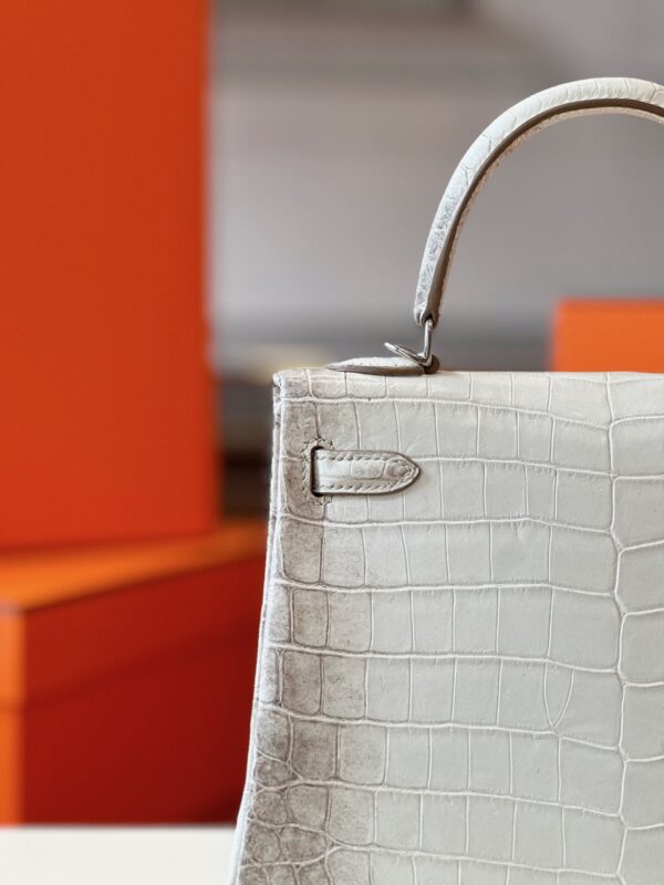 Hermes Kelly 25 Himalaya Albino Genuine Crocodile Leather Palladium Hardware