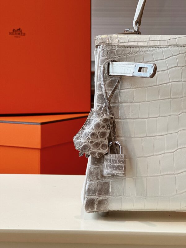 Hermes Kelly 25 Himalaya Albino Genuine Crocodile Leather Palladium Hardware