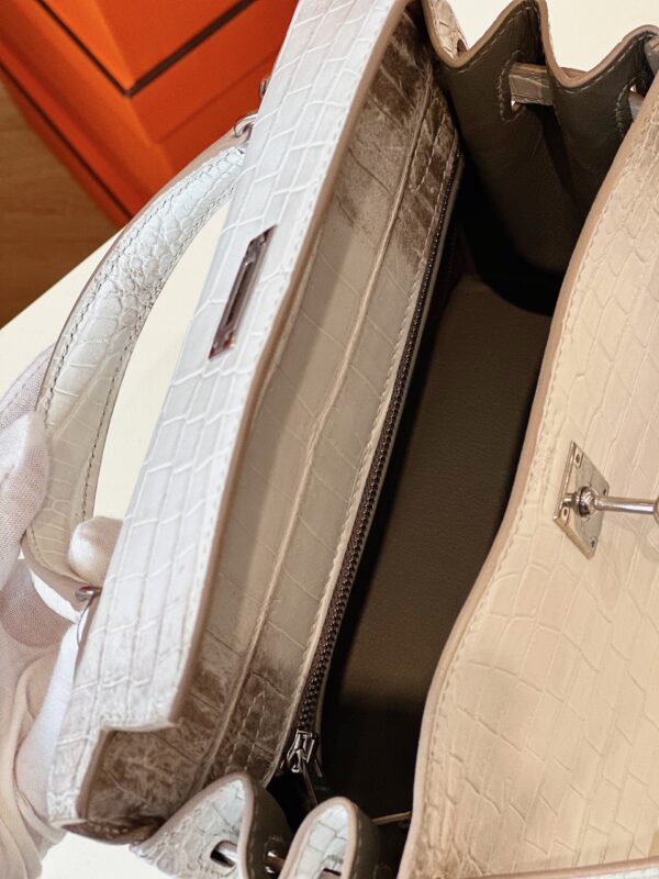 Hermes Kelly 25 Himalaya Albino Genuine Crocodile Leather Palladium Hardware