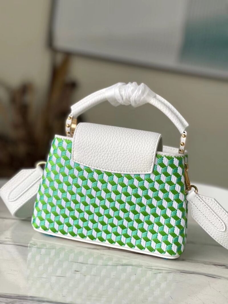 Louis Vuitton LV Capucines Green And White Pattern Handbags 21cm