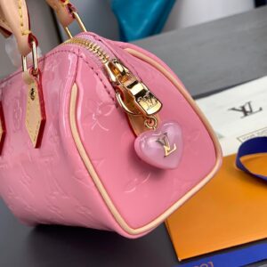 Louis Vuitton LV Nano Speedy Pink Mini Like Auth Shiny Leather Handbags 16x10x7.5cm