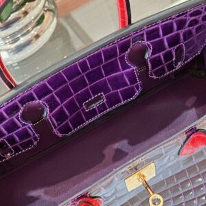 Hermes Birkin 30 Purple/Red Genuine Crocodile Leather Gold Hardware