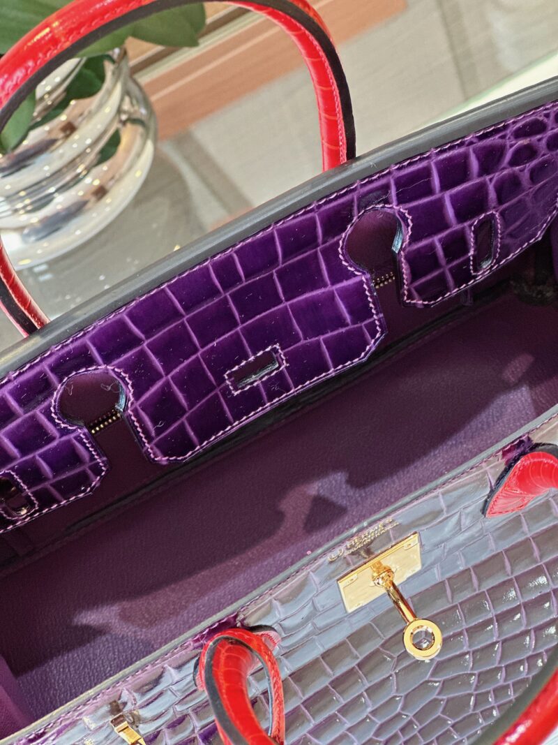 Hermes Birkin 30 Purple/Red Genuine Crocodile Leather Gold Hardware