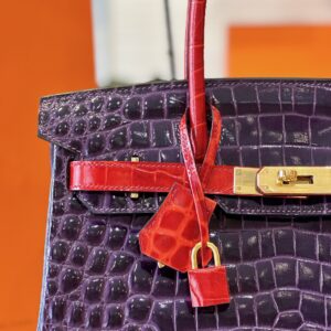 Hermes Birkin 30 Purple/Red Genuine Crocodile Leather Gold Hardware