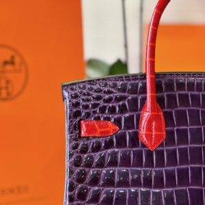 Hermes Birkin 30 Purple/Red Genuine Crocodile Leather Gold Hardware