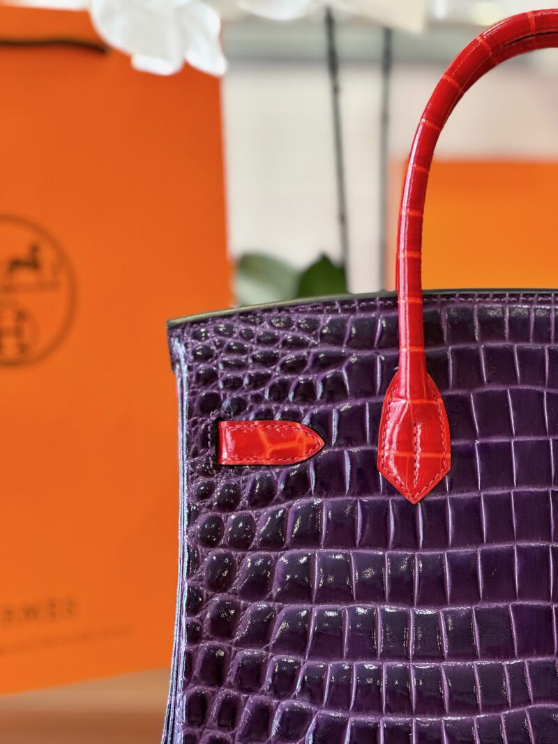 Hermes Birkin 30 Purple/Red Genuine Crocodile Leather Gold Hardware