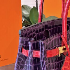 Hermes Birkin 30 Purple/Red Genuine Crocodile Leather Gold Hardware