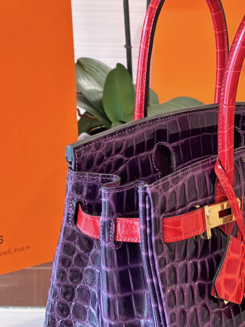 Hermes Birkin 30 Purple/Red Genuine Crocodile Leather Gold Hardware