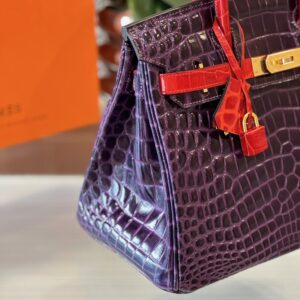 Hermes Birkin 30 Purple/Red Genuine Crocodile Leather Gold Hardware
