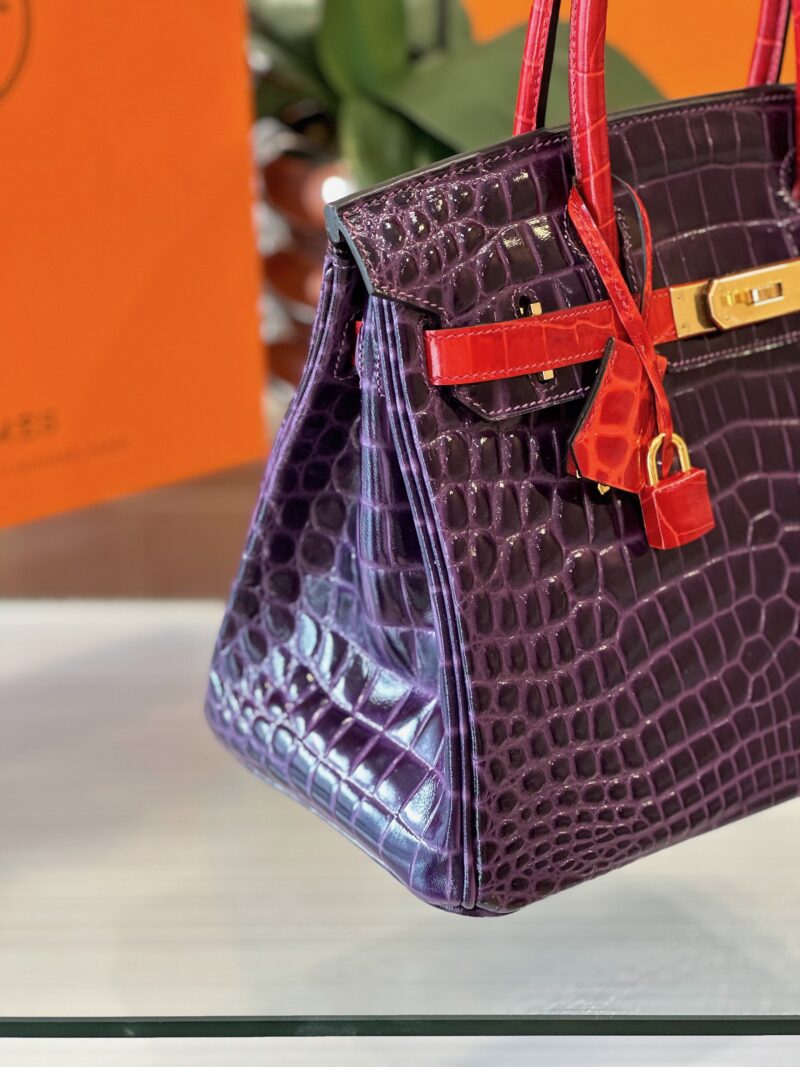 Hermes Birkin 30 Purple/Red Genuine Crocodile Leather Gold Hardware