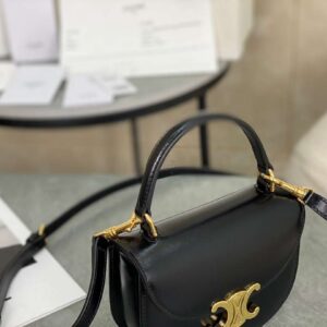 Celine Handle Black Wrinkled Leather 15.5×11.5x5cm