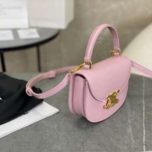 Celine Handle Shiny Wrinkled Leather Pink 15.5×11.5x5cm