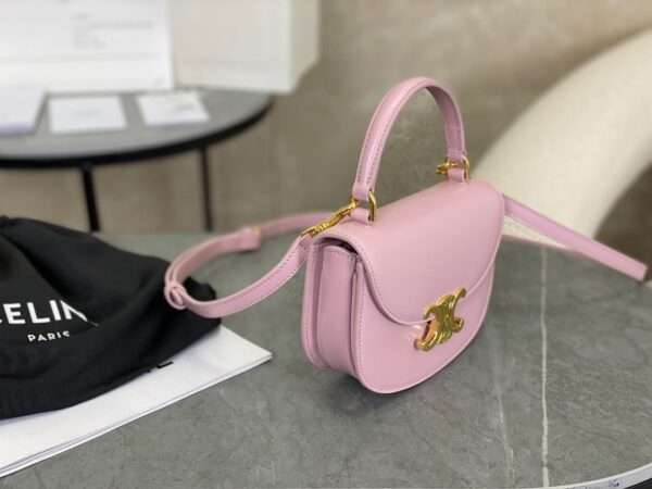 Celine Handle Shiny Wrinkled Leather Pink 15.5×11.5x5cm