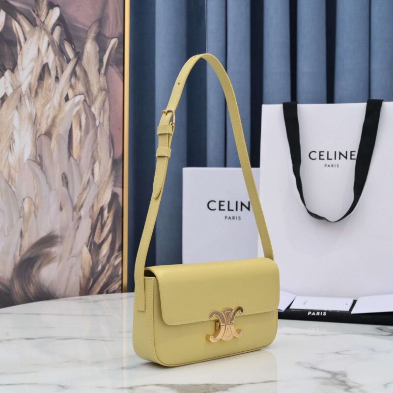 Celine Triomphe Handbag Bright Yellow Super Smooth Leather 20x12cm