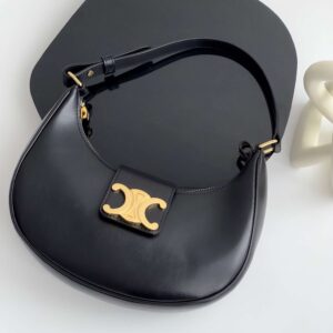 Celine Triomphe Curved Black Matte Leather 23x14x7cm