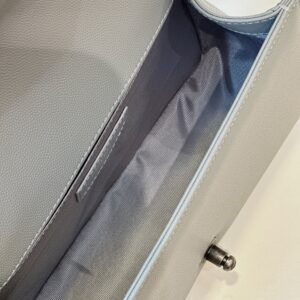 Chanel Boy Medium Handbags Grey Leather With Silver Lock 25cm