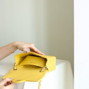 Chanel Classic Flap Mini Like Auth Handbag Woman’s Yellow 20cm